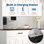 GarveeHome Farmhouse Kitchen Pantry Cabinet, 71" Tall Storage Cabinet with Charging Station, White Kitchen Hutch with Microwave Stand & Storage Drawers for Living Room, Dining Room