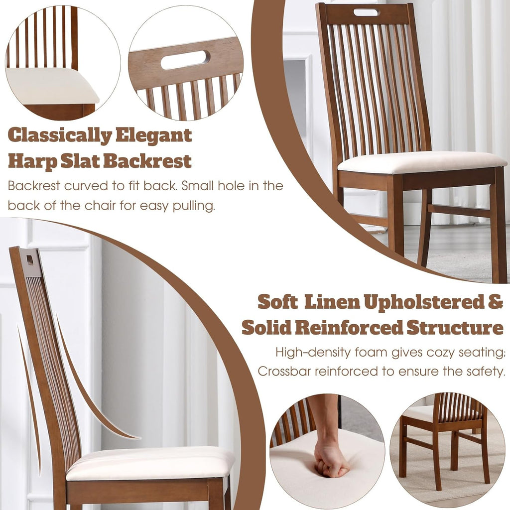 CIMOTA Walnut Wood Dining Chairs Set of 2, Farmhouse Wooden Kitchen Chairs with Spindle Slat High Back/Upholstered Seat Traditional Windsor Side Chairs for Dining Room/Living Room/Restaurant