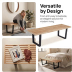 55" Natural Wood Entryway Bench, Industrial End of Bed Bench for Bedroom, Nelson Wooden Dining Bench with Black Metal Frame, Long Bench Ottoman Bench for Living Room Foyer Indoor Hallway