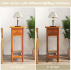 Giantex Narrow End Table with Drawer Set of 2, Tall Acacia Wood Side Table with Bottom Shelf, Modern Bedside Tables, 2-Tier Nightstand for Small Spaces Bedroom Living Room, No Assemble Required, Brown