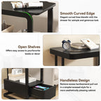 23.6" Tall Narrow Side Table with Drawer and Open Shelf – Modern End Table for Sofa, Couch & Small Spaces, Steel Frame, Lacquered Top, Nightstand for Bedroom, Living Room, Dorm, Black