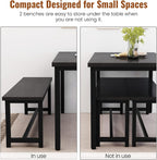 DKLGG Dining Table Set for 4, Wooden Kitchen Table with 2 Dining Bench | 47.2” Farmhouse Dining Room Table Set, Space Saving Table and Chairs Set for Small Space, Kitchen,Dining Room,Apartment