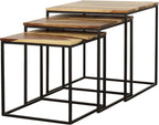20" Natural Wood Stacking Nesting Tables, Set of Nesting Tables with Slender Metal Legs, Side Tables with Industrial Rustic Fusion for Versatile Home Living Spaces, Brown