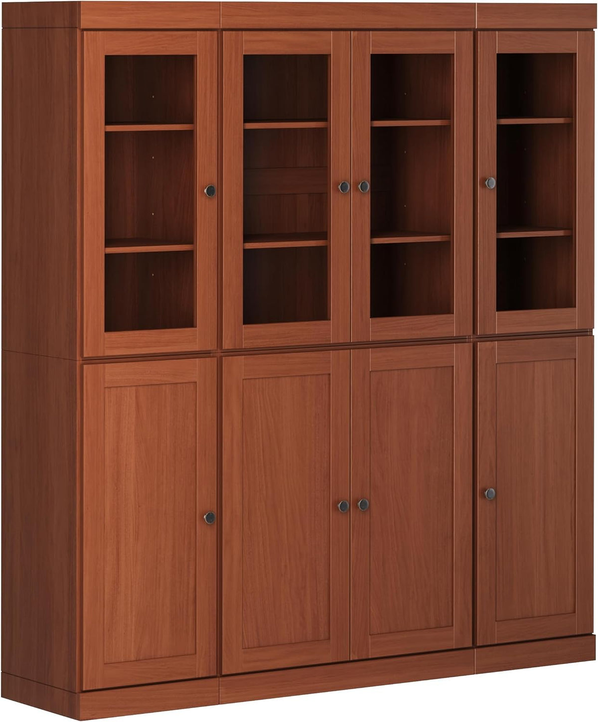 Palace Imports 100% Solid Wood Kitchen China Pantry Cabinet, 65" W - 4 Clear Glass & 4 Shaker Doors, Renewable Eco-Friendly Wood, Made in Brazil (Mocha, 8 China/Shaker Doors | 2 Drawers)