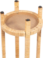 Kate and Laurel Rafina Round Rattan Drink Table, 13 x 13 x 28, Natural Brown, Transitional Boho Circle Wooden Accent Pedestal Table for Indoor Plant Stand or Living Room Decor Accent