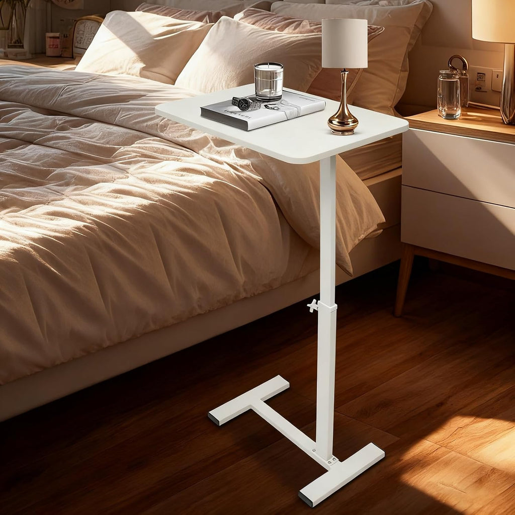 Modern Overbed Table, C-Shape Bedside Standing Desk Laptop Table Sofa Chair Side Table Adjustable Height Tray Table for Home Office