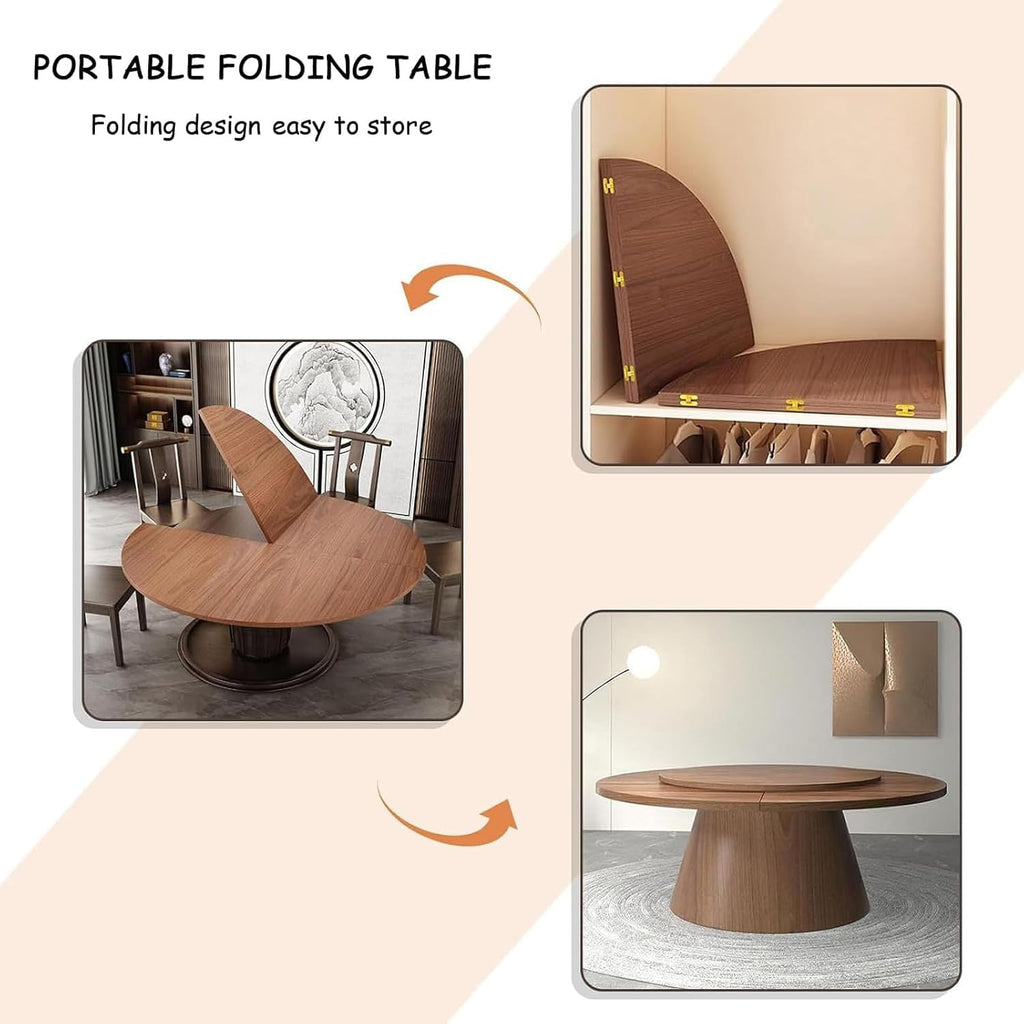 Folding Round Table Top Extender 60'' inch Wood Round Table Top No Legs Foldable Replace Desktop for Indoor Outdoor Patio Table Heavy-Duty Portable Table Extender Top (Walnut, 59in)