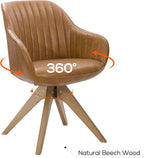 Art Leon Dining Chair - Mid Century Modern Swivel Dining Room Chair, Faux Leather Upholstered Arm Chair with Wood Legs for Living Room, Terracotta