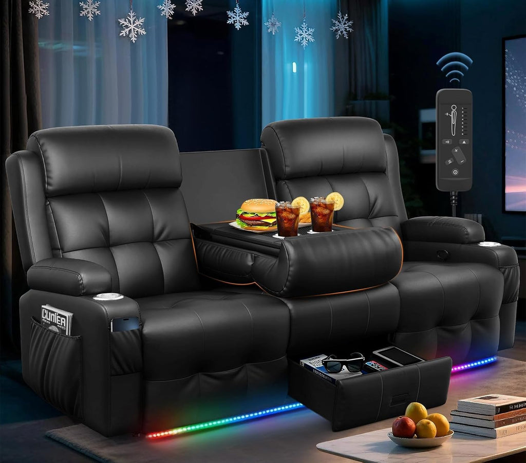 RV Reclining Sofa, Home Theater Seating Loveseat Couch with Massage | Reclining Loveseat with USB, Wall Hugger RV Couch Movie Theater Chairs, RV Furniture with Cup Holders, Drawer for Gaming Room