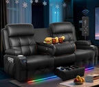 RV Reclining Sofa, Home Theater Seating Loveseat Couch with Massage | Reclining Loveseat with USB, Wall Hugger RV Couch Movie Theater Chairs, RV Furniture with Cup Holders, Drawer for Gaming Room