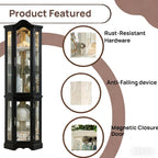 70" Lighted Corner Curio Cabinet,Inside Mirror Corner Glass Display Case with Tempered Glass Door for Living Room, Antique Collectibles, Wine & Bar Glass Storage, Lights Included