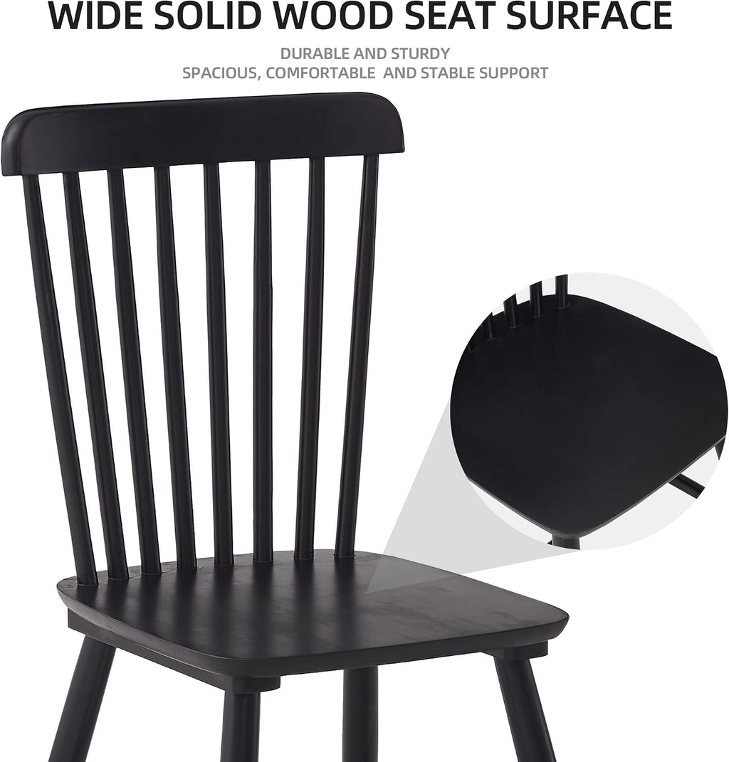 Black Windsor Dining Chairs Set of 6, Solid Wooden Dining Chairs, Spindle Back Dining Room Chairs, Modern Farmhouse Kitchen Chairs for Living Room, Restaurant, Cafe
