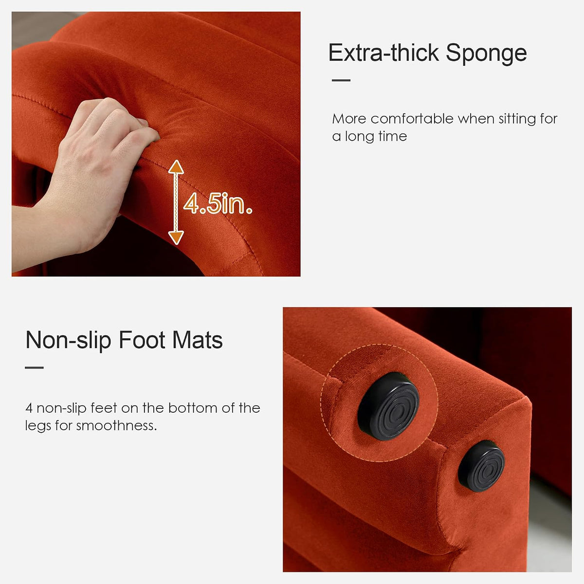 Multi-Functional Ottoman Stool Set of 2, Footrest for Couch, Modern Vanity Stool for Make-up Room, Living Room and Entryway, Small Cute Footstool (Rust Velvet)