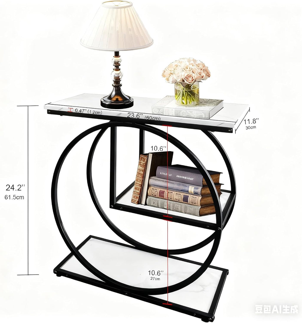 AT-VALY Pair of 2 Side Table with Storage Shelves,3-Tier End Table, Small Sofa Side Table for Living Room, Bedroom (Black)