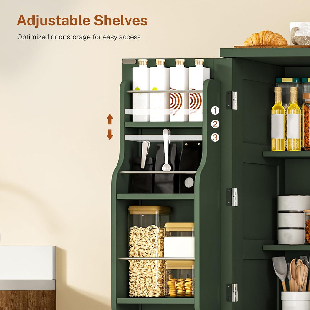 TEENFON 51" H Pantry Cabinet with 4 Doors, Kitchen Cabinet with 6 Door Shelves, Kitchen Pantry for Living Room, Dining Room, Bathroom, Green