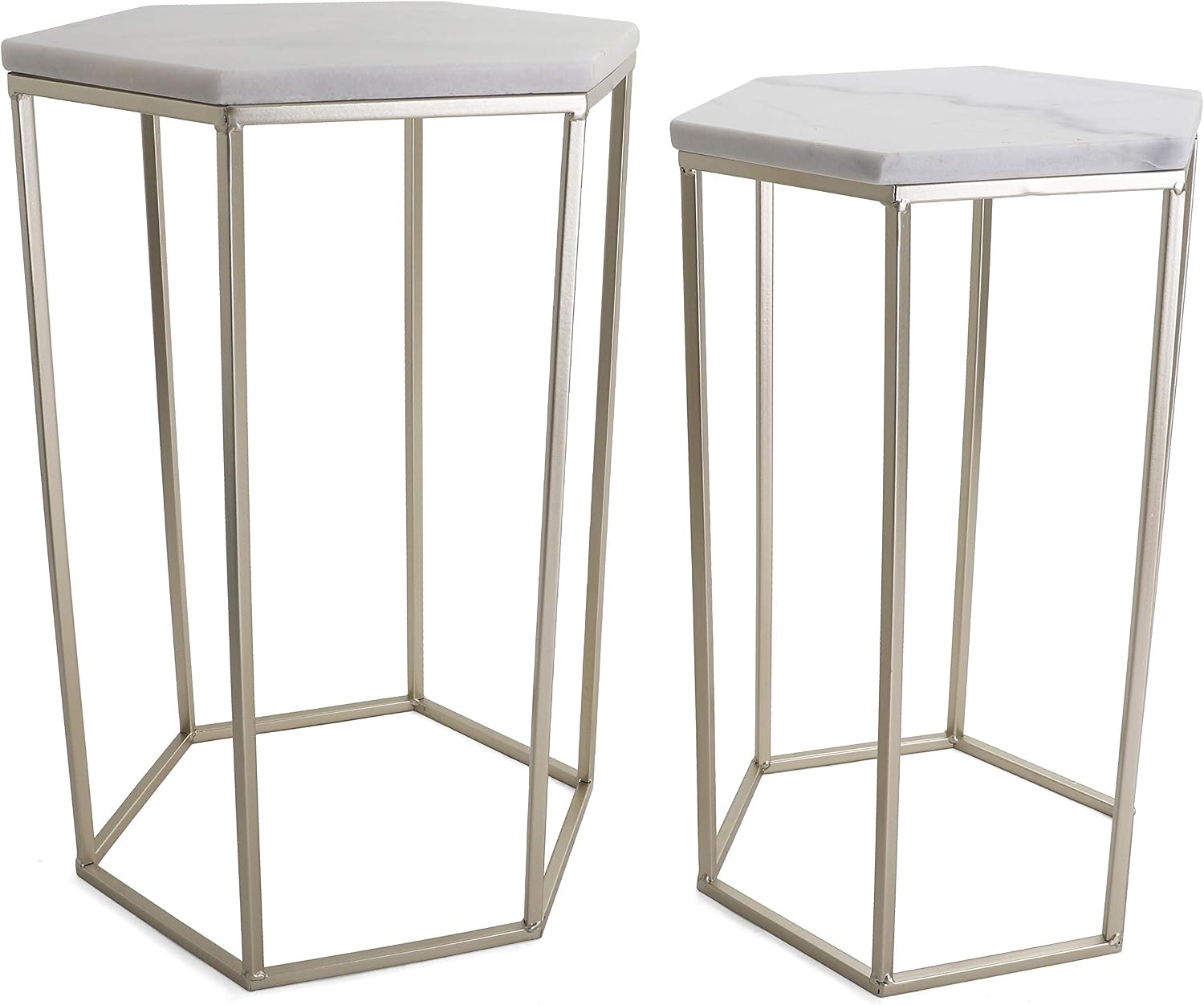 Nested Metal Side Tables - Set of 2 for Living Room & Bedroom (Gold)