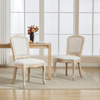 Kmax French Dining Chairs Set of 4, Farbric Upholstered Dining Chairs with Elegant Curved Legs High Back Armless Kitchen Chairs Side Chairs for Dining Room Restaurant - Linen, Beige/Brushed Legs