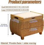 Ottoman with Storage Rattan Woven ，Bench with Padded Seat End of The Bed Entry Bench Footrest Stool for Hallway Living Room(Primary Color,40cm/15.7in)