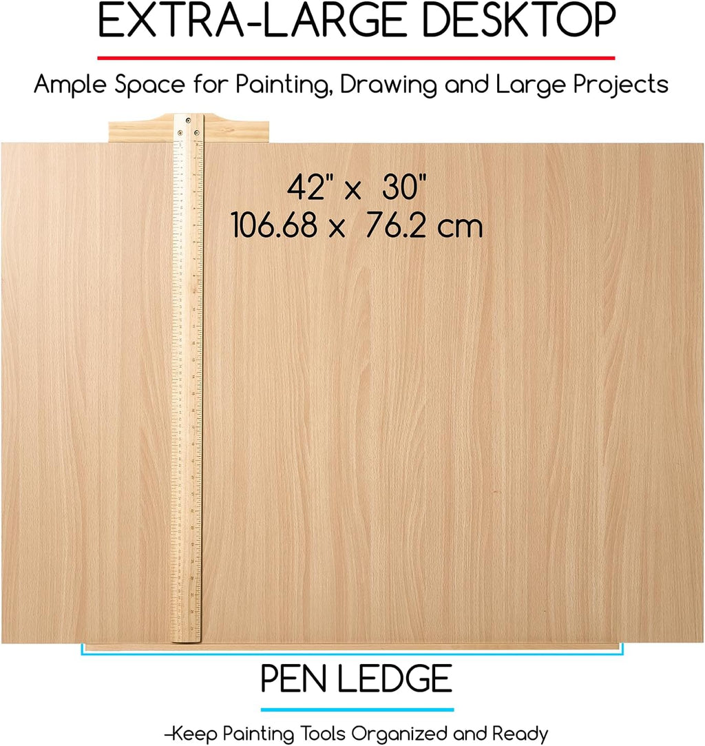 MEEDEN Extra-Large Wood Drafting Table: 42" x 30" Artist Drawing Table Desk - Painting Table with Adjustable Height & Angle - Art Table for Adults with Pencil Ledge for Sketching, Writing, Natural