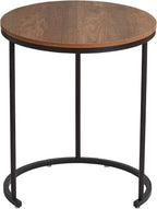 Studio 55D Santa Maria Modern Industrial Set of 2 Small Walnut Round Circle Oval Nesting Wood Black Metal Frame Accent Coffee Couch Side End Tables Living Room Decor Furniture Bedroom Home Office