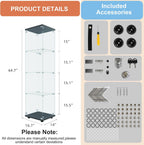 FANYUSHOW Tempered Glass Display Cabinet 4-Shelf Curio Cabinet with Security Lock 5mm Display Shelf Showcase for Living Room/Bedroom/Office- Black 64.7" H x 16.7" L x 14.37" W