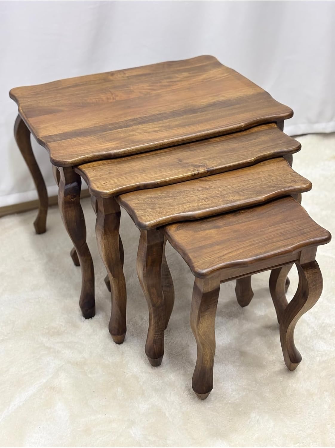Walnut Wood 4-Piece Nesting Side Table Set 25.6x19.7x19.7 in Solid Wood Living Room Furniture - Brown