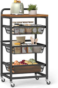 VASAGLE 4-Tier Storage Rolling Cart Organizer with Pull-Out Baskets | Utility Cart with Wheels, Handle, 12.5 x 15.8 x 29.9 Inches, Rustic Brown and Matte Black, DACEY Collection ULRC040K01