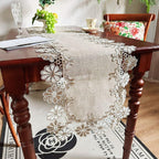 European Style Linen Runner Table with Lace Trim for Home Tables, Rectangular Shape, Suitable for Dining Room and Decoration (40 x 80 cm)