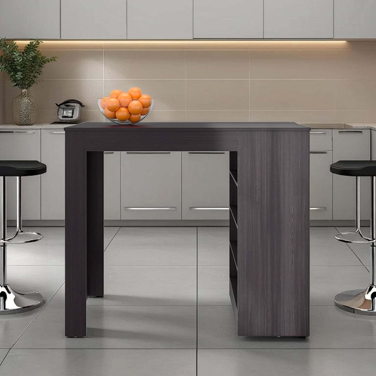 Wenge Kitchen Island with Open Storage - Wood Countertop | Four-shelf open storage design maximizes vertical space for organized storage