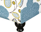 Adeco Colorful Storage Ottoman with Storage, 21" Linen Fabric Ottoman Foot Rest Stool with Hinged Lid with Blue Leaf Pattern, 360 LB Load Capacity, Living Room, Bedroom, Entryway