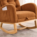 Accent Rocking Chair with Footrest High Back Rubber Wood Rocking Legs Bedroom Living Space (Caramel + Teddy + Foam)