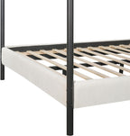 Christopher Knight Home Queen Size Upholstered Canopy Bed Frame with Boucle Fabric, Curved Headboard and Iron Legs, Modern Platform Bed Frame with Slats No Box Spring Needed, White