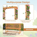 Happygrill Patio Garden Arbor with Bench, Garden Arch Trellis w/Pergola & Side Trellises for Climbing Plants Vines Grapes, 2-Seat Wooden Outdoor Bench, Garden Archway for Wedding Party Backyard