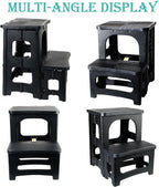2-Step Folding Stool Ladder,Non-Slip Portable Collapsible Step Stool for Kitchen Bathroom Home RV Closet Office, 16.5" Heights, Holds 300 lbs,Foldable Lightweight Design only 4.6Ibs (Black)