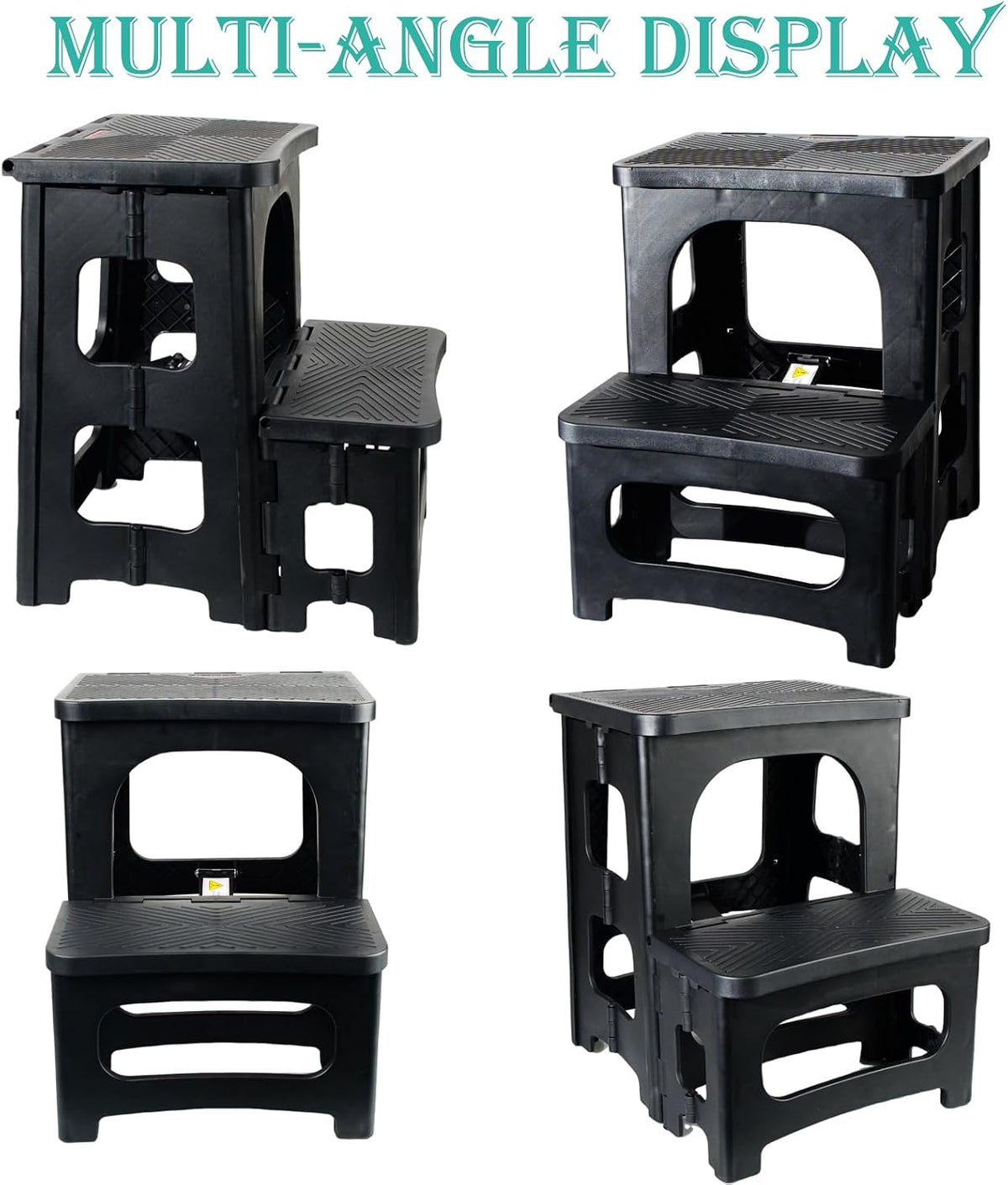 2-Step Folding Stool Ladder,Non-Slip Portable Collapsible Step Stool for Kitchen Bathroom Home RV Closet Office, 16.5" Heights, Holds 300 lbs,Foldable Lightweight Design only 4.6Ibs (Black)