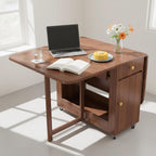 Extendable Drop Leaf Folding Dining Table with 2 Hidden Storage Drawers and 4 Wheels, No Assembly Required Space Saving Table for Small Spaces, Living Room & Kitchen (59.06 inch Table & 8 Chairs)