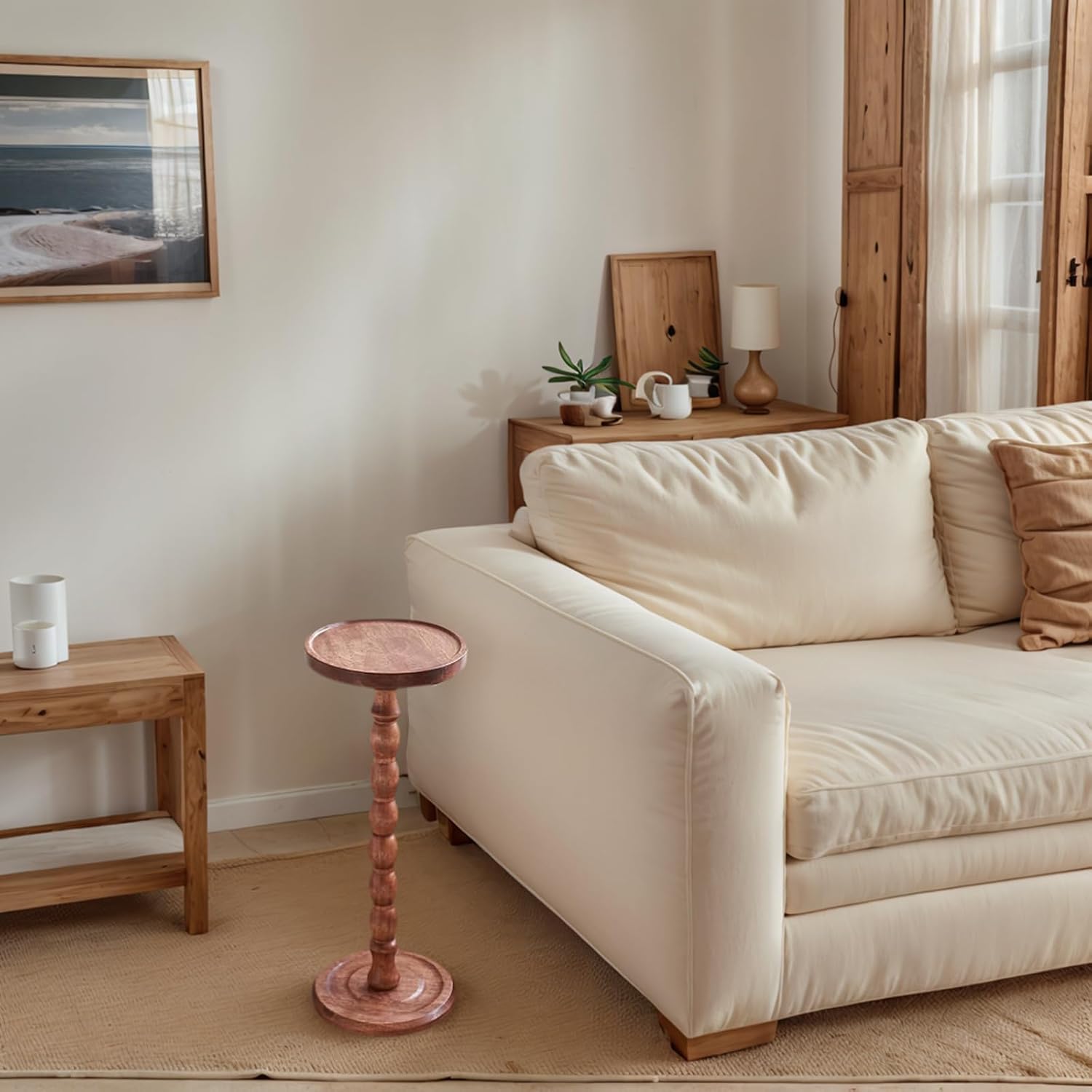 YUNMUARY-Pedestal Side Table,Drink Table with Weighted Base,Round Side Tables for Small Spaces,Small Wood NightStand,23.62" Tall Martini or Cocktail End Tables for Living Room,Corners & Office