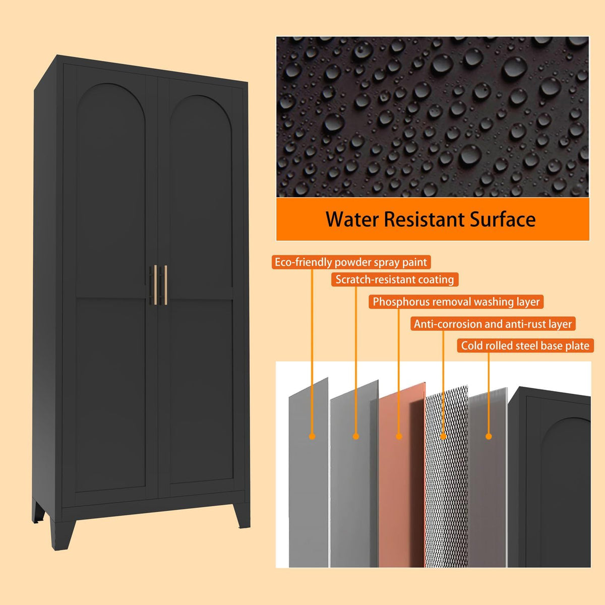 61" Tall Kitchen Pantry Cabinet, Black Metal Garage Storage Cabinet with Doors and Adjustable Shelves, Kitchen Cupboard, Pantry Cabinets for Kitchen, Dining Room, Office, Easy Assembly