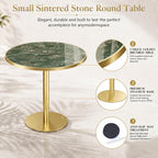 31.5" Tulip Table, Small Modern Round Dining Table for 2-4, Sintered Stone Circle Dining Tables with Golden Metal Pedestal Base, Tulip Tables for Kitchen/Cafe/Small Spaces/Restaurant (Verde Alpi)