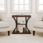 3 Tier End Table with Storage, Narrow End Table for Living Room and Bedroom, Small Space Wood and Metal Side Table, Rustic Brown