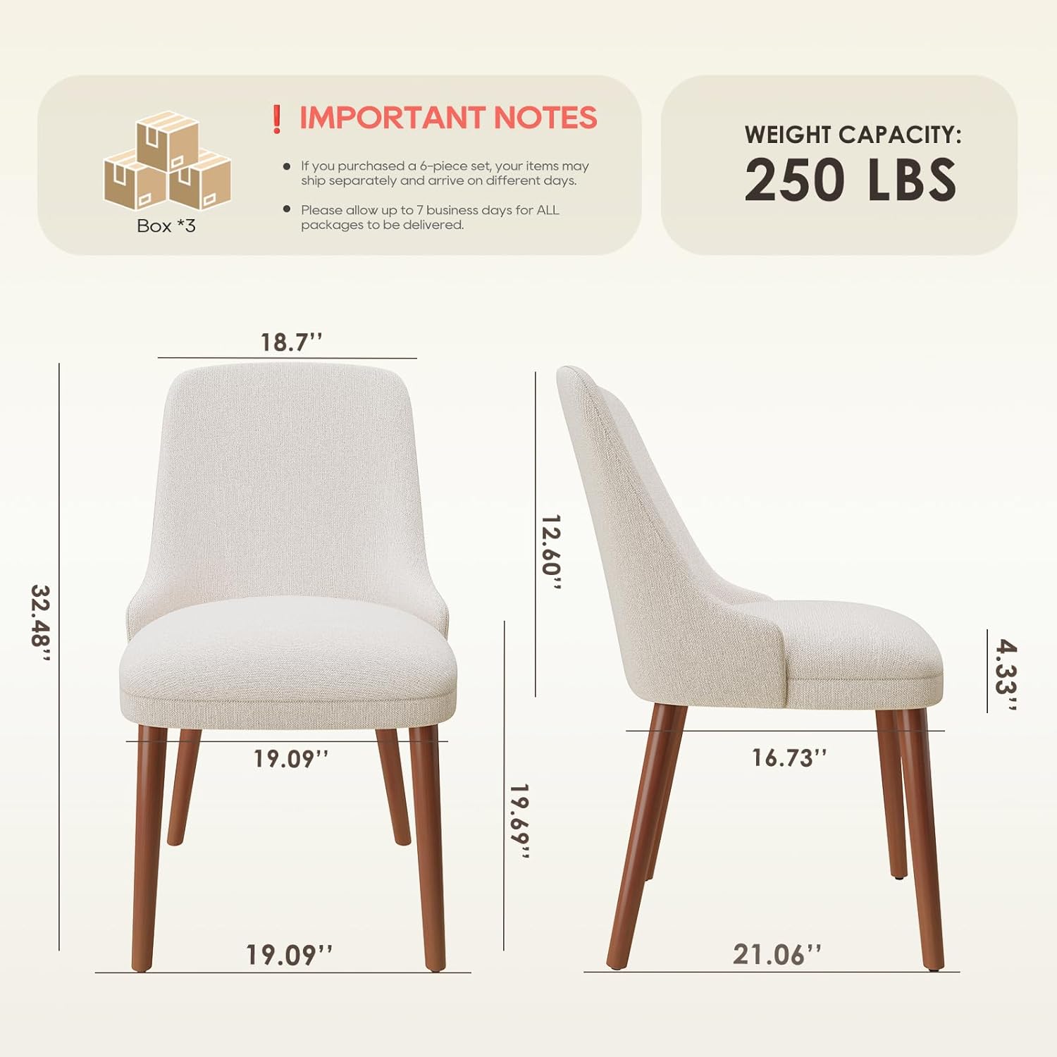 MALOL Upholstered Dining Chairs Set of 6, High-Back Dining Room Chair with Wood Legs, Padded Kitchen Chairs for Dining Room/Restaurant/Cafe, Beige
