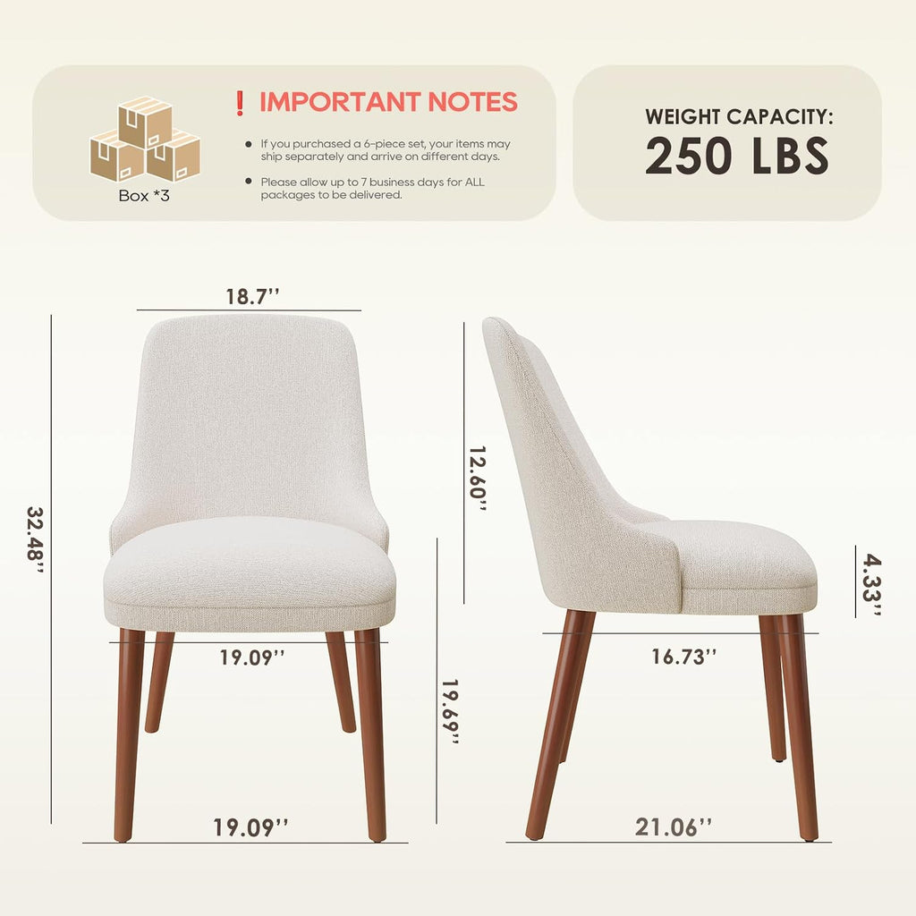 MALOL Dining Room Chair Set of 6, Upholstered Kitchen Chairs with Wood Legs, High-Back Padded Dining Chairs for Dining Room/Restaurant/Cafe, Beige