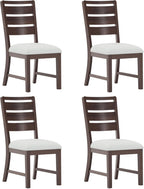 COLAMY Wooden Dining Chairs Set of 4, Farmhouse Upholstered Dining Room Chairs with 3.5" Thick Cushion, FSC Solid Wood Ladder Back Kitchen Chairs for Home and Restaurant, Easy Clean,Brown