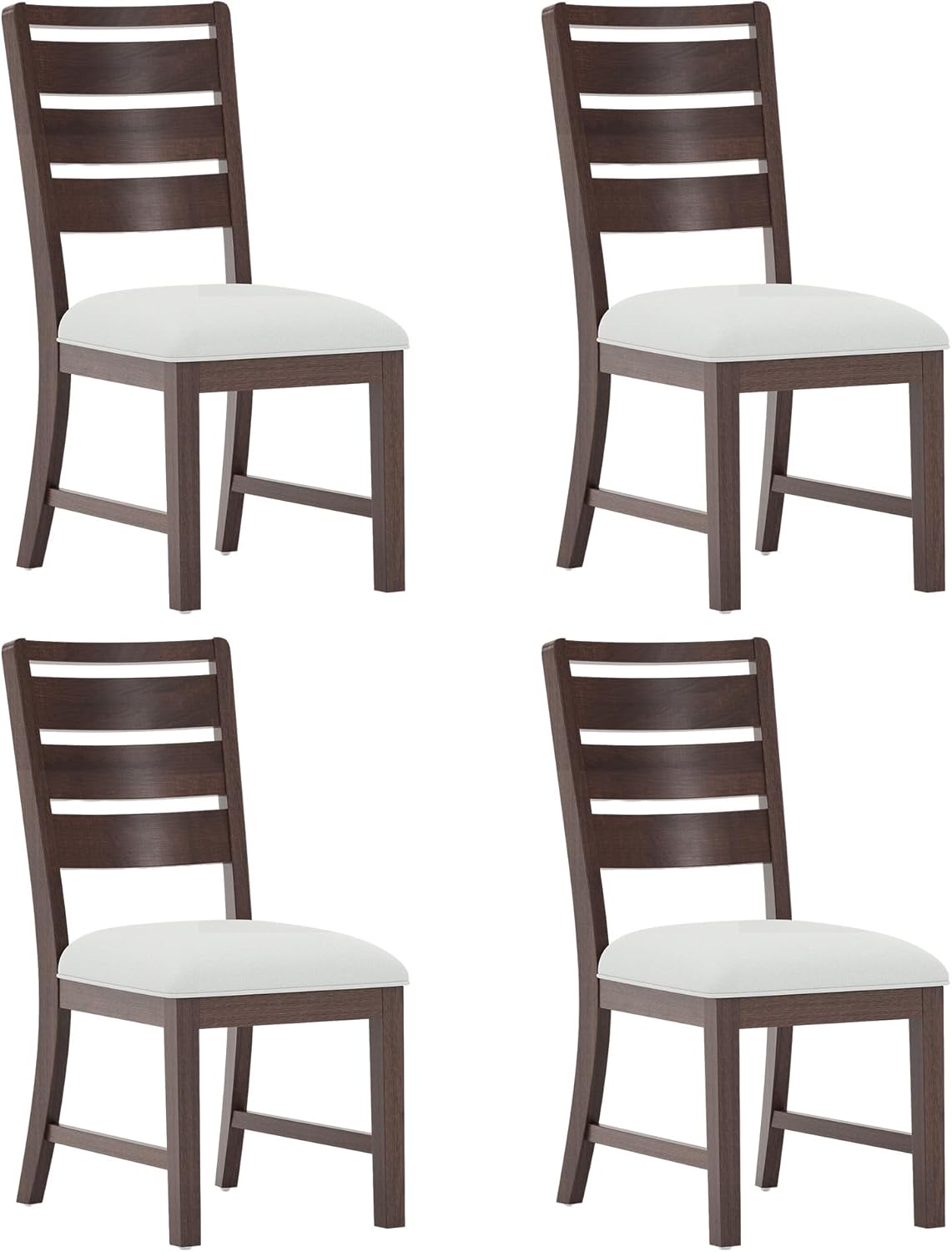 COLAMY Wooden Dining Chairs Set of 4, Farmhouse Upholstered Dining Room Chairs with 3.5" Thick Cushion, FSC Solid Wood Ladder Back Kitchen Chairs for Home and Restaurant, Easy Clean,Brown