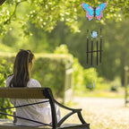 MUMTOP Butterfly Wind Chimes for Outside, Stained Glass Wind Chime Windchimes for Patio, Outdoor,Garden,Yard,Coastal,Window,Home Decor or Gifts for Women(Blue & Red)