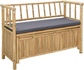 Bamboo Garden Storage Bench 110x47x80 cm, Natural Outdoor Bench with Hidden Seat Storage, Post Leg Design for Patio or Sunroom, Easy Assembly Required