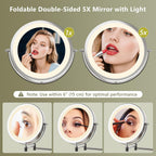 Einhomn Vanity Desk w/5x Magnifying Mirror, Fluted Makeup Vanity w/Mirror and Lights, Glass Top Vanity, Dressing Table w/Power Outlet & Drawers, Adjustable Shelves for Bedroom, Women & Girls, Natural