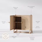 Nathan James Paxton Mid-Century Modern Wood Storage Cabinet with Doors, Arched Storage Cabinet for Living Room or Kitchen with Rattan Door Details, Raw Oak