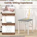Giantex Folding Dining Chairs Set of 4, Upholstered Kitchen Chair w/Rubber Wood Frame, Padded Seat with PVC Leather, Hollowed Curved Backrest, Farmhouse Wooden Side Chairs for Home Restaurant