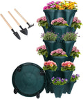 Vertical Planter 6 Tier Stackable Planters Garden Planters Strawberry Herb Flower and Vegetable Planter Indoor Outdoor Gardening Pots with Removable Wheels and Tools